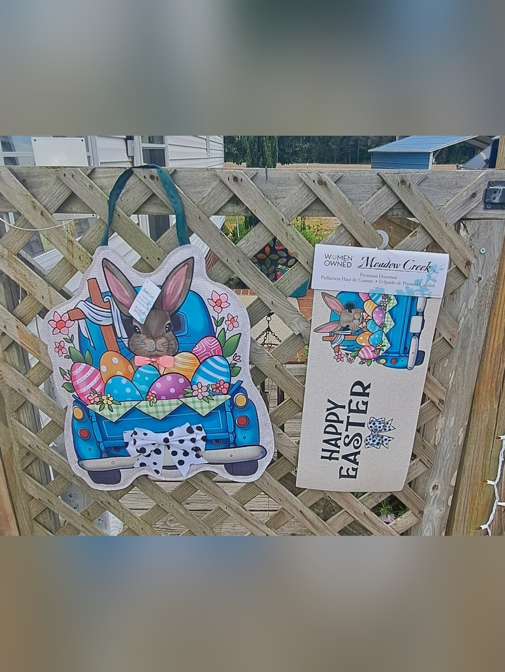 Set of 2 NWT Easter Bunny in Blue Truck Door Hanger & Sassafras  Insert